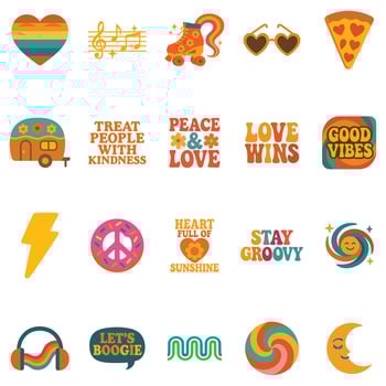Collection Of Groovy illustration, colorful groovy clipart, groovy design sublimation, retro groovy isolated vector