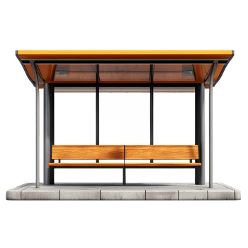 Modern Orange Bus Stop with Wooden Seats png