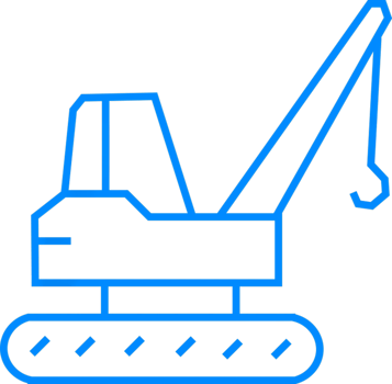 Blue Outline Excavator on Tracks for Construction Operations png