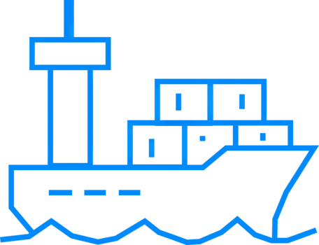 Blue Outline Cargo Ship with Boxes on Water Waves Illustration png