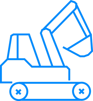 Blue Outline Illustration of Construction Equipment on White Background png