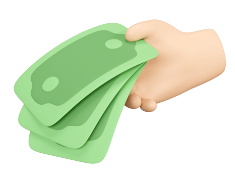 3D cartoon hand holding green dollar banknote icon isolated. representing payment, finance, transaction, loan approval concept, 3d render illustration png