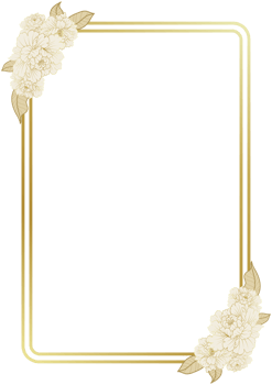 Simple luxury gold vintage photo frame decorated with white flowers on transparent background png