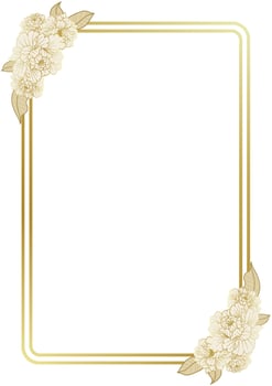 Simple luxury frame in vintage gold color, decorated with white flowers. vector
