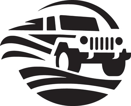 A black and white logo of a jeep vector