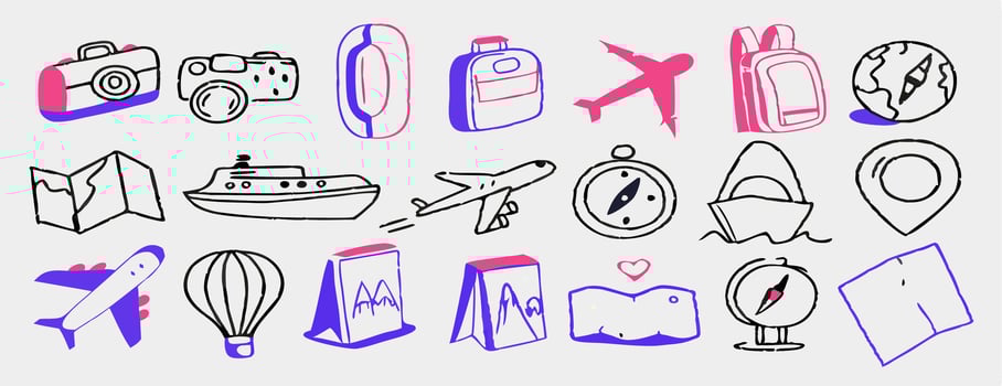 Travel Icons Airplane, Backpack, Map, Compass, Camera vector