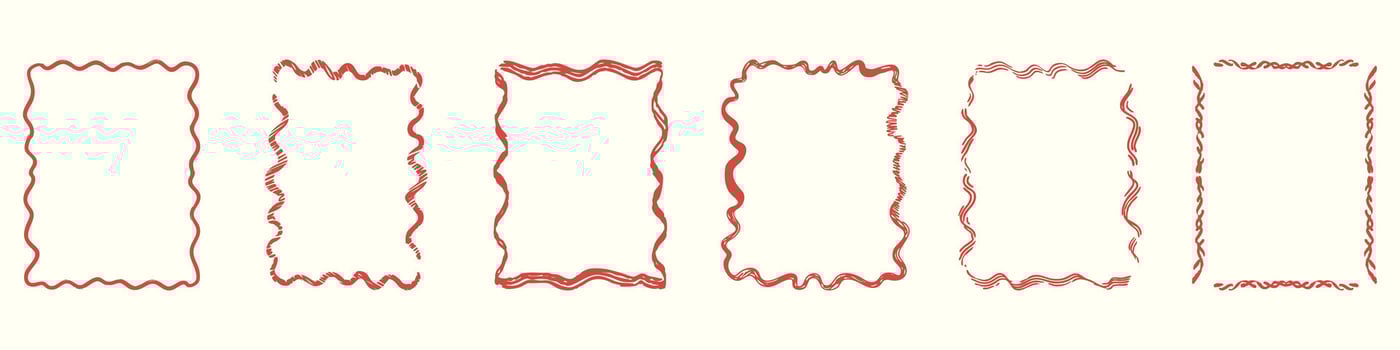 Wavy Red Frame Designs Set. Decorative Border Collection. Isolated Illustration vector