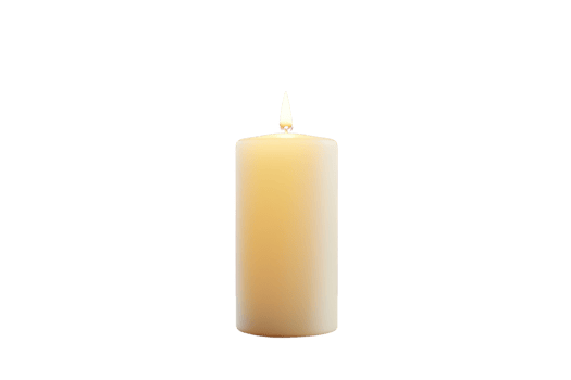 A lit cylindrical candle with a warm glow emanating from its flame. png