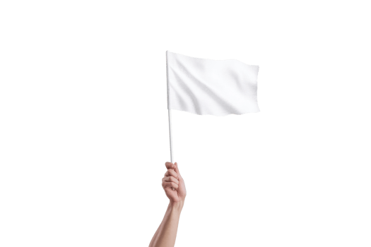 A hand holding a plain white flag, symbolizing surrender or truce, prominently displayed. png