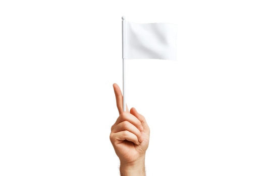 A hand is raised, holding a small white flag, symbolizing peace or surrender. png
