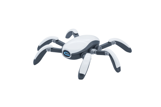 A small robotic spider with sleek design and articulated legs, showcasing a futuristic aesthetic. png