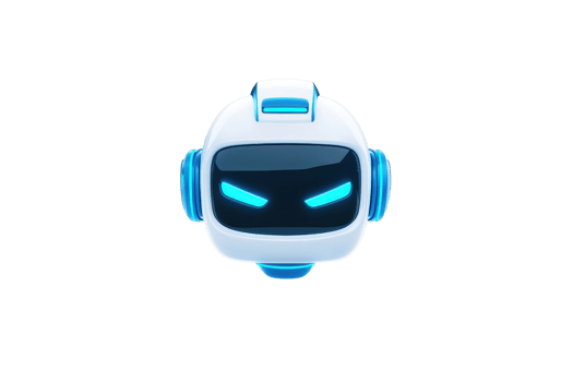 A futuristic robot head design featuring glowing blue accents, expressing a focused or determined demeanor. png