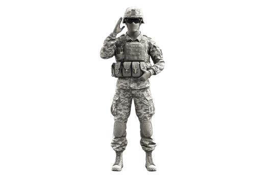 A soldier in uniform salutes, showcasing military attire and gear, symbolizing respect and duty. png