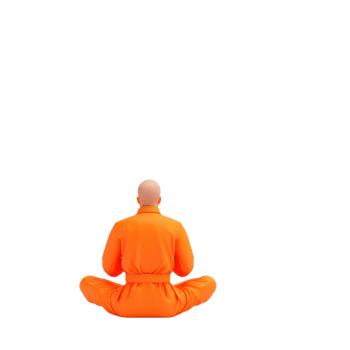 A person in an orange robe sits cross-legged, focusing inward in a meditative pose, embodying peace and tranquility. png