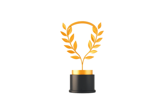 A golden award trophy featuring laurel leaves, symbolizing achievement and excellence. png