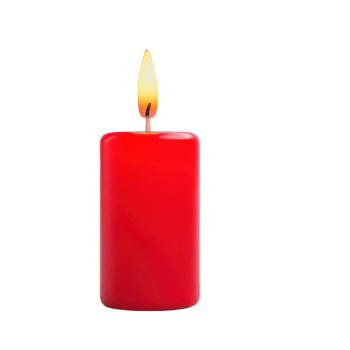 A vibrant red candle with a flickering flame, exuding warmth and ambiance. png