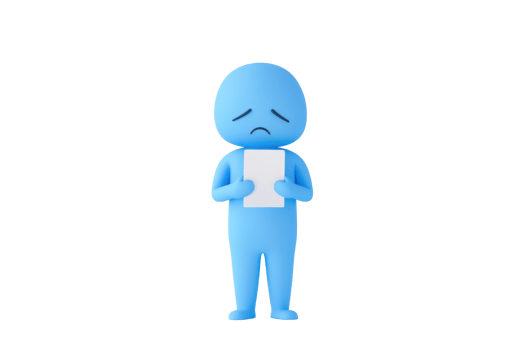 A blue emotive figure holding a document, conveying a sense of sadness or disappointment. png