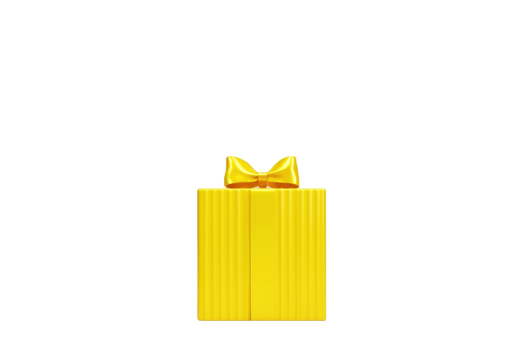 A vibrant yellow gift box adorned with a bow, exemplifying celebration and surprise. png