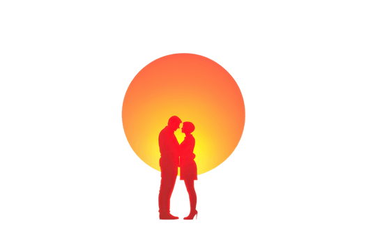 A couple embraces in silhouette against a vibrant, glowing sun, symbolizing love and connection. png