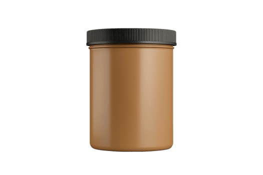 A cylindrical jar with a black lid, featuring a smooth, matte surface and a warm beige color. png
