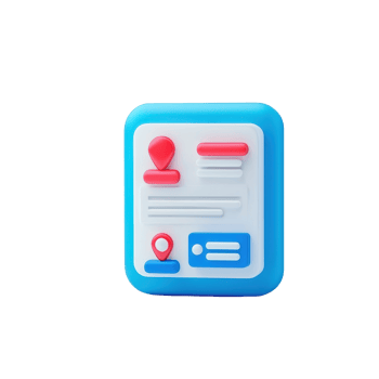 A colorful icon representing a user interface with location markers and text fields. png
