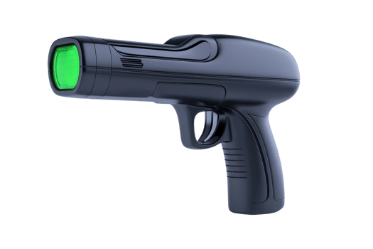 A sleek, handheld device with a green light emitter, resembling a futuristic tool for measurement or targeting. png