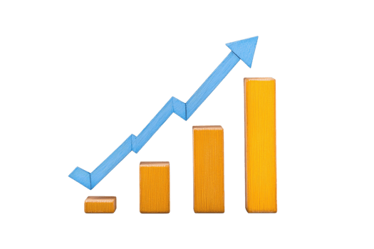 A stylized graph with ascending bars and a directional arrow, symbolizing growth and progress. png