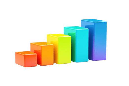 Colorful bar graph representing growth with increasing heights in vibrant shades. png