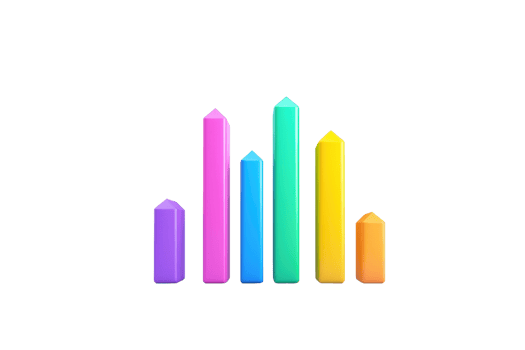 Colorful vertical bars represent data visualization, showcasing varying heights in a gradient of vibrant hues. png