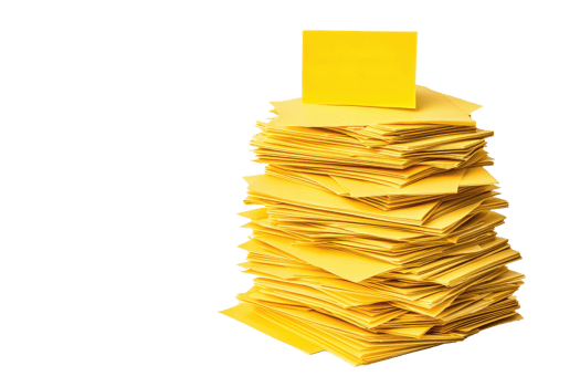 A stack of yellow sticky notes with a blank note on top, arranged neatly for easy access and organization. png