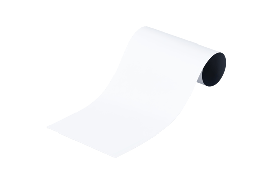 A rolled sheet of white paper, partially unrolled, showcasing a smooth surface and a slight curve. png