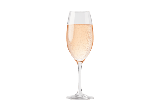 A delicate champagne flute filled with sparkling rose, showcasing its elegant stem and bubbly contents. png