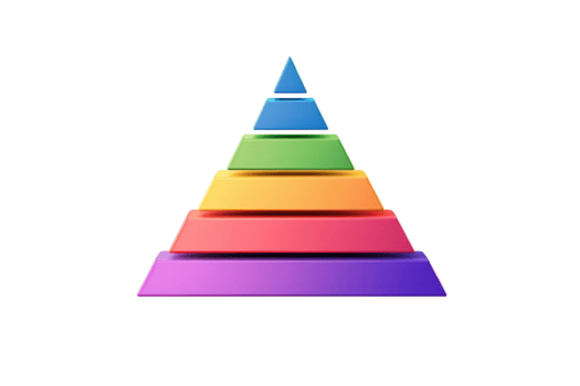 A multi-colored pyramid composed of horizontal layers arranged from largest to smallest, showcasing a gradient of vibrant colors. png