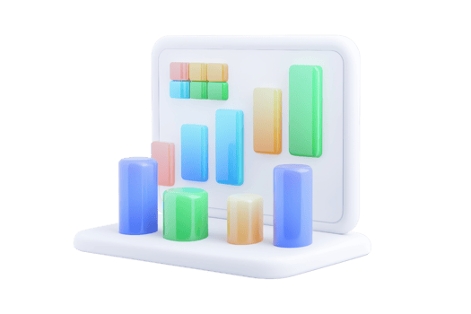 A colorful bar graph representation with varying heights displayed on a platform, illustrating data comparisons. png