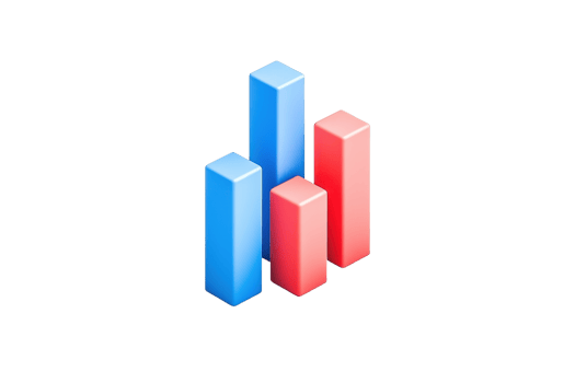 A graphic representation of vertical bars in blue and red, symbolizing data comparison or statistical analysis. png