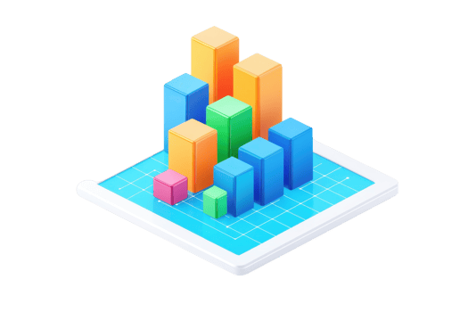 A vibrant, 3D bar graph displayed on a grid platform, showcasing various heights and colors representing data values. png