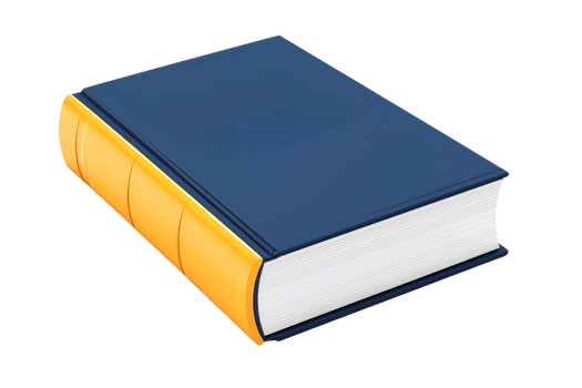 A closed book with a blue cover and yellow spine, showcasing a smooth finish and clean edges. png
