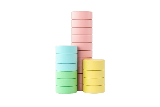 Stacked cylindrical blocks in pastel colors, arranged in a visually appealing formation. png