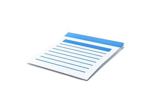 A notepad with blue lines and a blue top section, designed for writing notes or lists. png