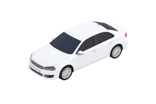 A sleek, white sedan with a modern design, featuring a smooth surface and detailed wheels. png