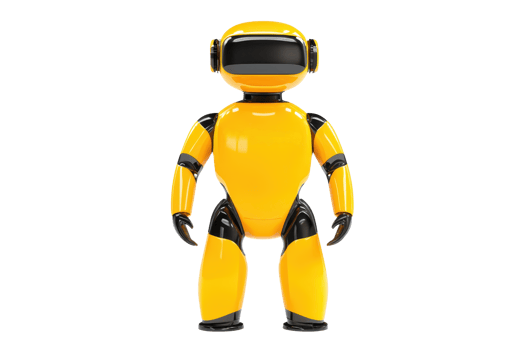 A glossy yellow robot figure with a rounded body, flexible limbs, and a friendly face showcasing a futuristic design. png