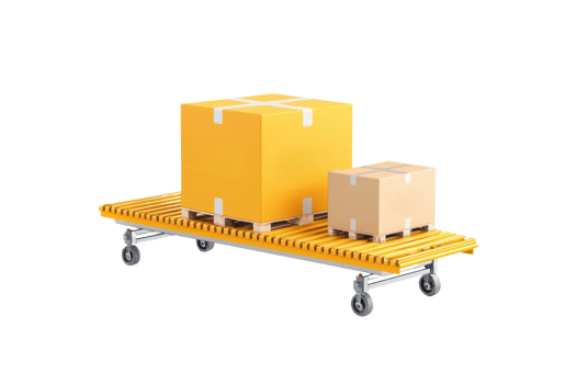 A yellow pallet with two boxes, one large and one small, positioned on top, showcasing a shipping or storage scenario. png