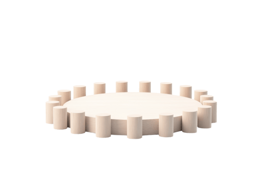 A circular platform with cylindrical supports arranged around its edge, emphasizing a minimalist design. png