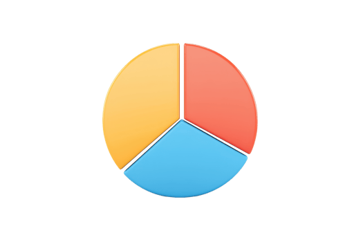 A colorful pie chart with three segments in yellow, red, and blue, representing data distribution or statistics. png