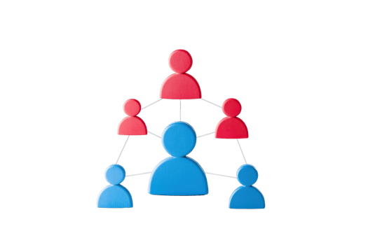 A network of colorful human figures connected by lines, illustrating relationships and communication dynamics. png