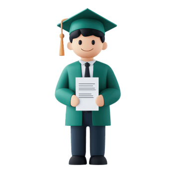 A smiling graduate in a green gown and cap holds a diploma, symbolizing achievement and academic success. png