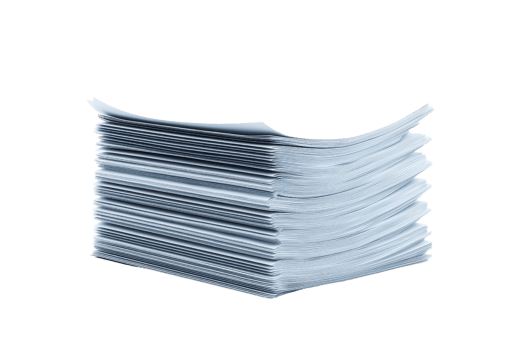 A neatly stacked pile of white sheets of paper arranged in a uniform manner. png