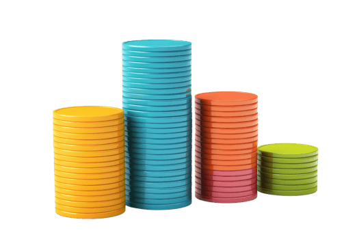 Colorful stacked discs of varying heights in vibrant shades, arranged in a visually appealing manner. png