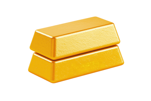 Two gold bars stacked, showcasing their shiny, metallic surface and rectangular shape. png