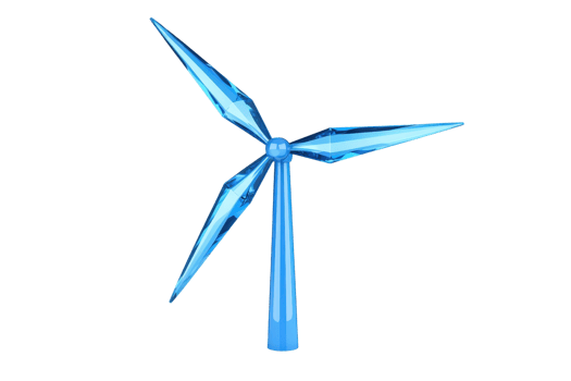 A stylized blue wind turbine with three blades, symbolizing renewable energy and sustainability. png